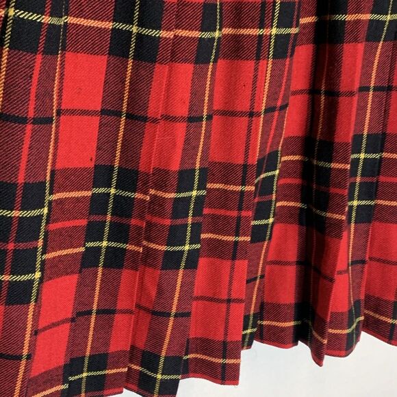 Vintage 80s KGR Petite Red Tartan Plaid Wool Pleated School Girl Skirt Size 8P - Picture 2 of 11